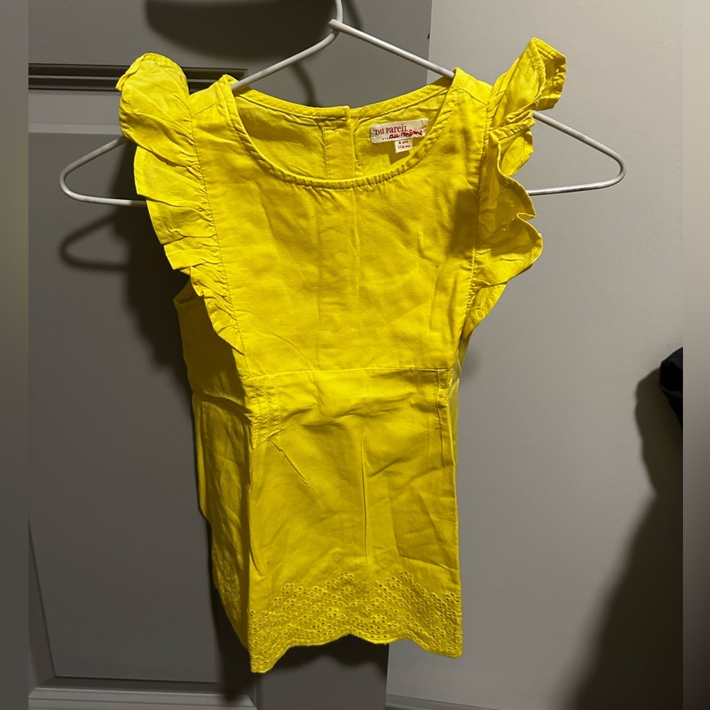 Du Pareil au Même Bright Yellow Ruffle Sleeve Shirt for Girls - Size: 6 years